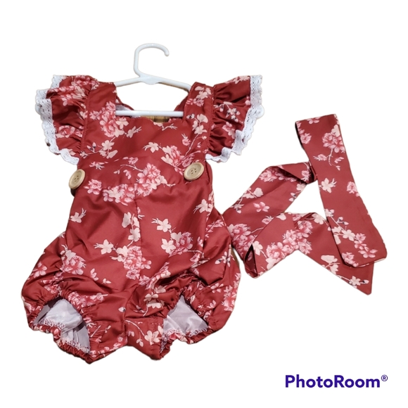Newborn Floral Romper with matching ribbon for head. NWOT - Picture 1 of 16